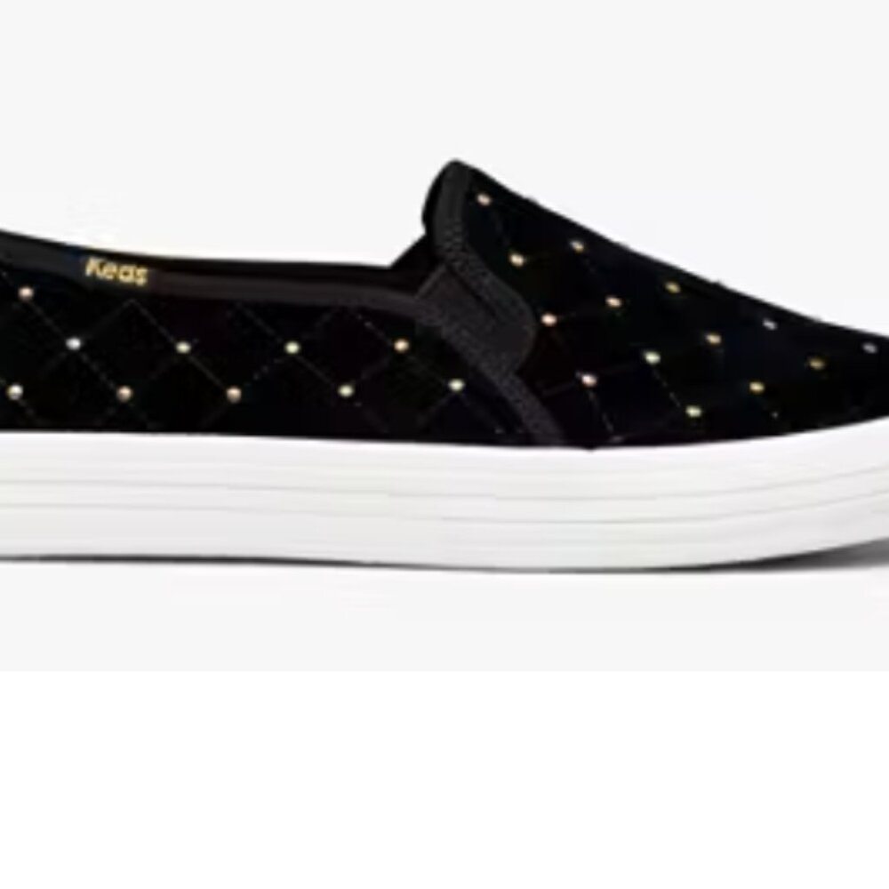 KEDS KATE SPADE New York Black Sneakers Double Decker Quilted Velvet SZ 7.5 - Picture 4 of 16